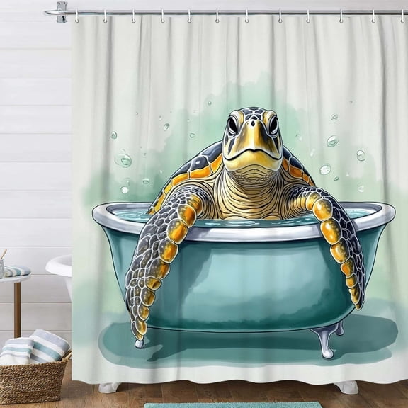 Sea Turtle Shower Curtain,Ocean Beach Coastal Bath Curtain Decor,Waterproof Fabric Bathroom Accessories with 12 Hooks,70X70 in