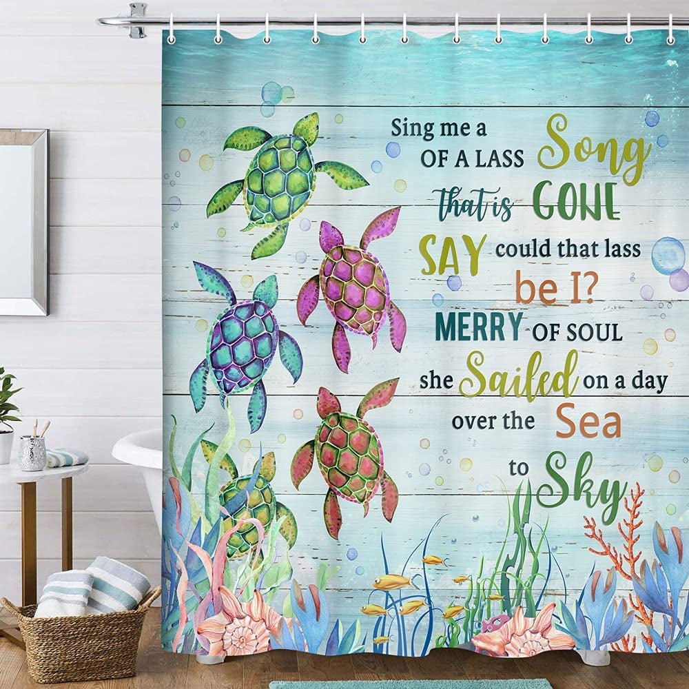 Cheap Ocean Underwater World Shower Curtain Sea Turtle Print Bath