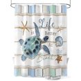 thumbnail image 1 of Sea Turtle Shower Curtain, Ocean Starfish Shell Wood Grain Rope Waterproof Shower Curtain Set with 12 Hooks Lightweight Washable Fabric Shower Curtains for Bathroom 72x78 Inches, 1 of 6
