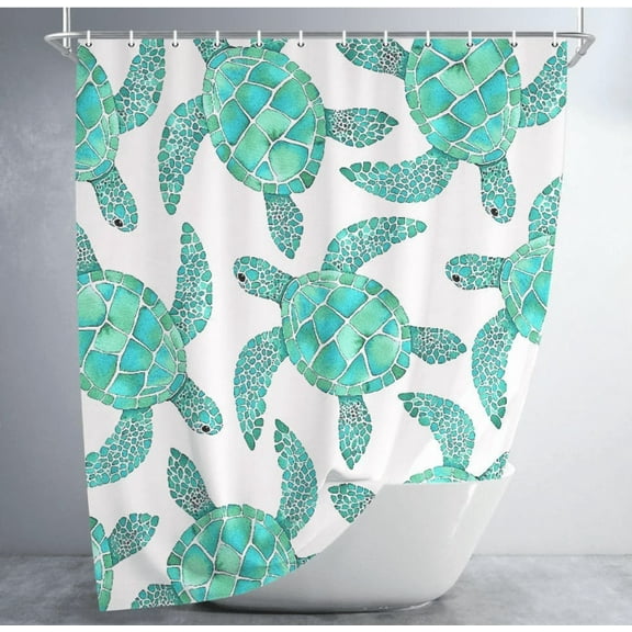 Sea Turtle Shower Curtain Set for Bathroom Decor Blue Teal Ocean Nautical Bath Curtain Fish Underwater Animal Seashell Coastal Bathroom Accessories Hooks Included 60X70IN