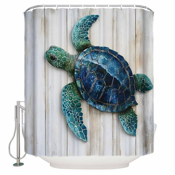 Sea Turtle Shower Curtains for Bathroom Waterproof Fabric Bath Curtains Decor Bath Tub Curtain Coastal Summer Beach Vintage Wooden Decorative Shower Curtain Sets with 12 Hooks, 72x72 Inch