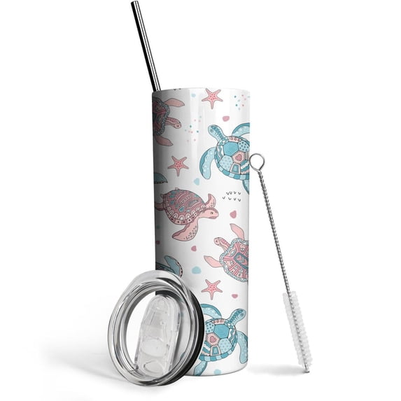 Sea Turtle Skinny Tumblers with Lids and Straws 20 OZ, Stainless Steel Water Bottle Travel Tumbler Cups