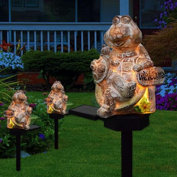 Sea Turtle Solar Yard Stake Resin Solar Powered Stake Light for Garden Engraved Animal Statue Waterproof Solar Landscape