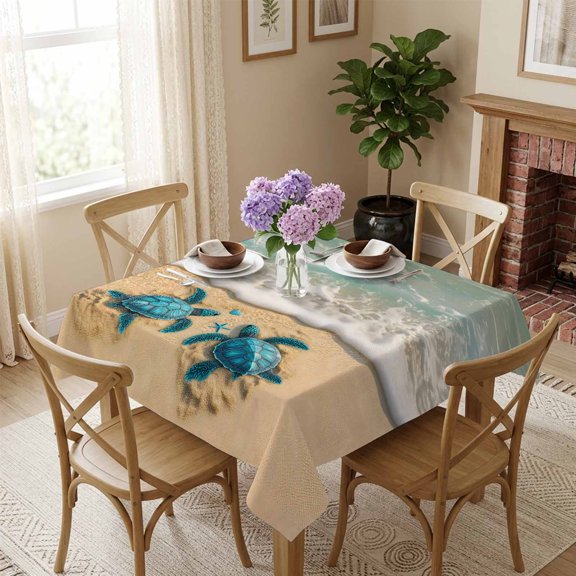 Sea Turtle Square Tablecloth 54x54 Inch Ocean Summer Beach Waterproof Polyester Table Cover, Washable Stain Resistant Tablecloth for Dining Table Kitchen Wedding
