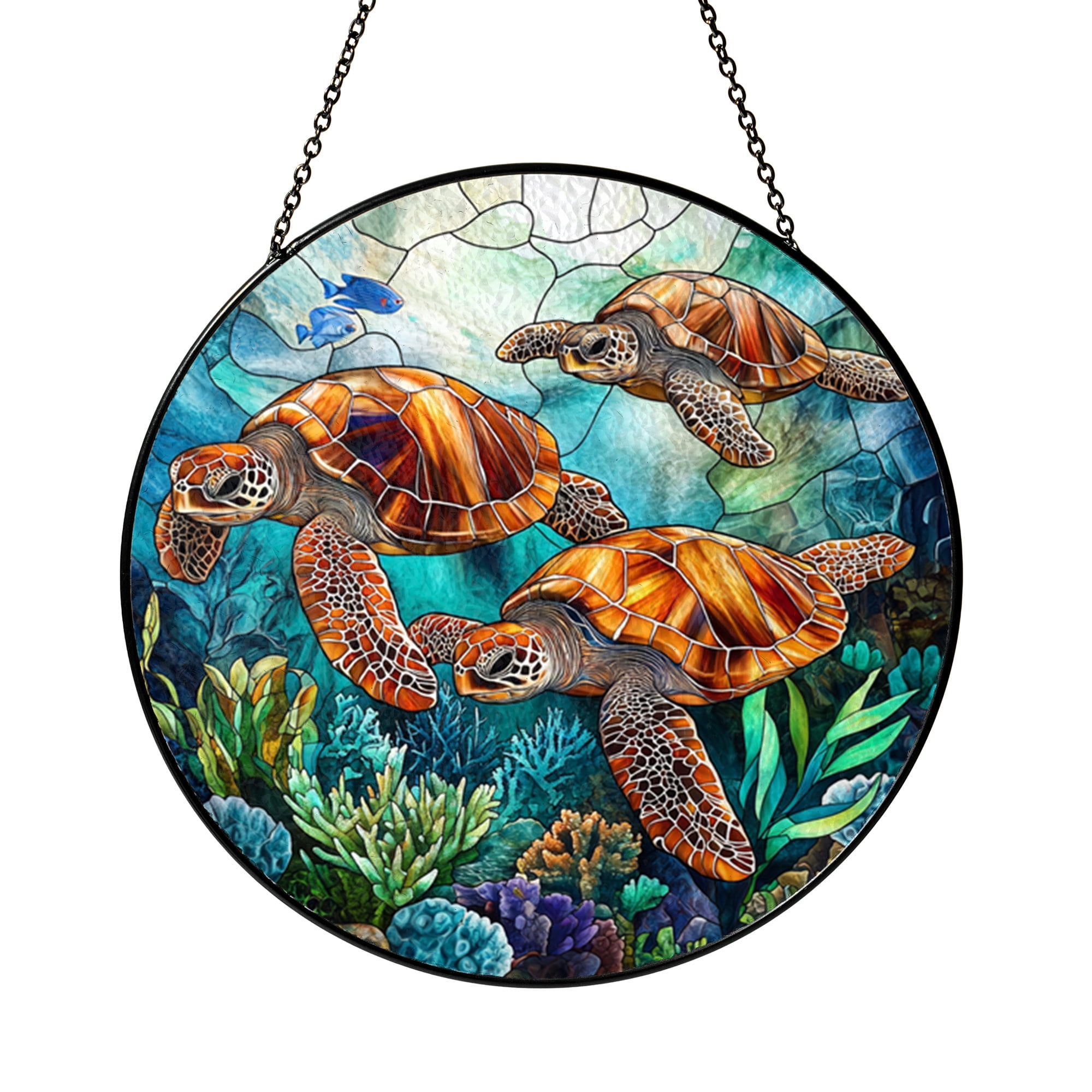 Sea Turtle Stained Glass Suncatcher Ocean Nature Window Hanging Marine ...