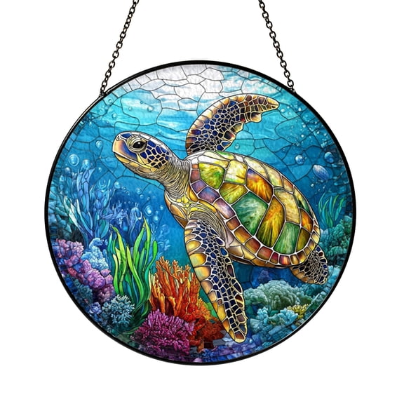Sea Turtle Stained Glass Window Panel, Vibrant Underwater Coral Reef Decor, Ocean Inspired Home Accent, Gift for Sea Lovers