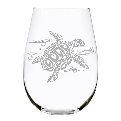 Sea Turtle Etched 17 oz Crystal Stemless Wine Glass