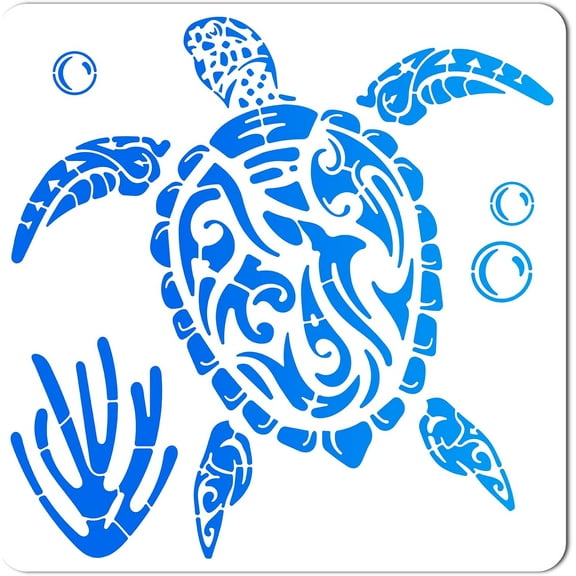 Sea Turtle Stencil Template 11.8x11.8 Inch Large Reusable Plastic Square Sign for Painting on Wood Wall Scrapbook Card Floor Home DIY Arts Crafts Handmade Drawing Tool White DIY