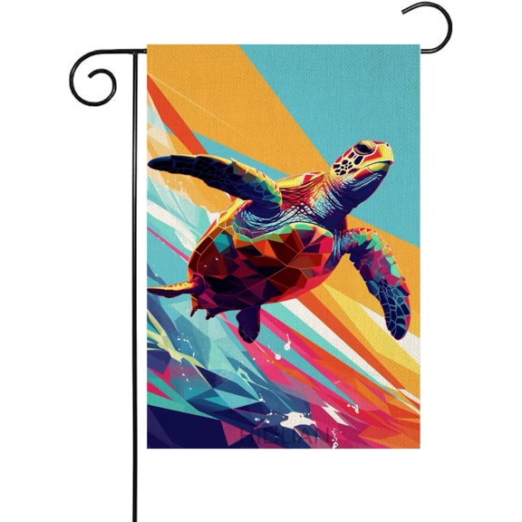 Sea Turtle Summer Garden Flags Vertical Double Sided Geometric Ocean Sea Animal Colorful Sea Turtle Floating Underwater House Flags Home Burlap Banners 12x18 Inch for Outdoor Decor Lawn(825)
