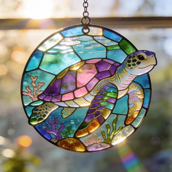 Sea Turtle Suncatcher Acrylic Mosaic Pattern Window Hanging Coastal Home Decor Gift