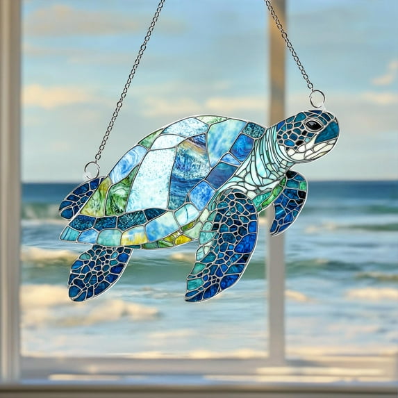 Sea Turtle Suncatcher: Acrylic Window Hanging, Ocean Decor