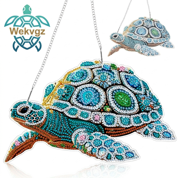 Sea Turtle Suncatcher Diamond Art Paint Kit, 7.8" Acrylic Window Hanging Decor with Special Shape Crystal Dots