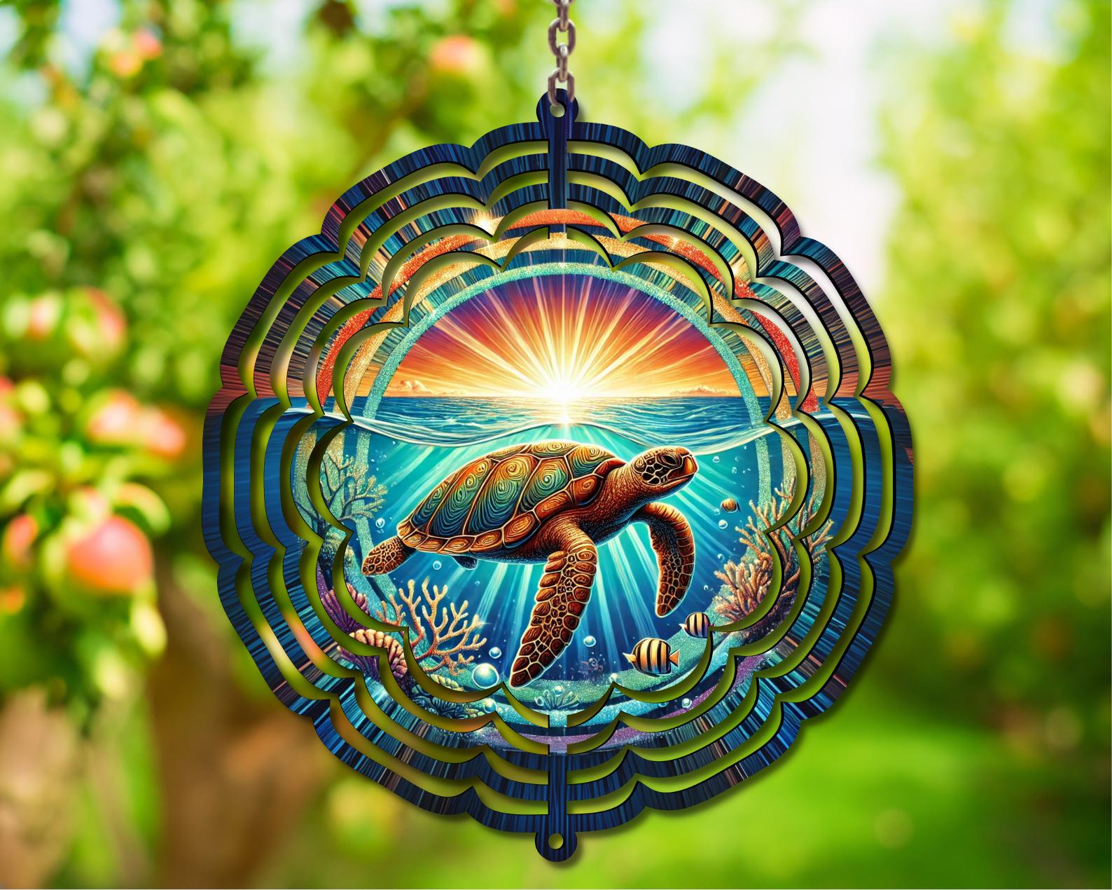 Sea Turtle Sunset 3D Wind Spinner Tropical Ocean Kinetic Yard Art ...