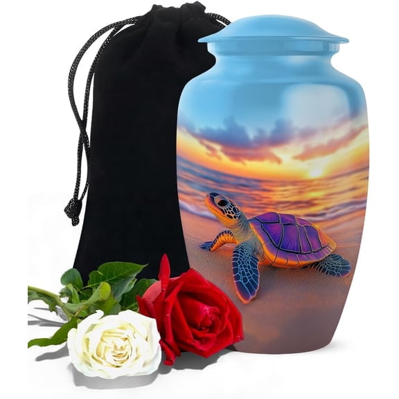 Sea Turtle Sunset Cremation Urns, Ocean Themed Urns For Human Ashes, Decorative Turtle Urn For Ashes Adult Female, Funeral Urn For Human Ash Adult Man, Size 6 Inch 1pcs