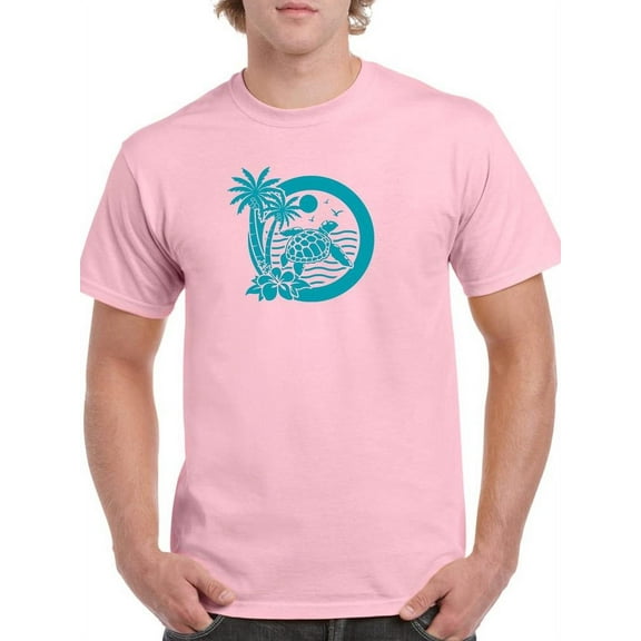 Sea Turtle Sunset Palm Art T-Shirt Men -Image by Shutterstock, Male Large