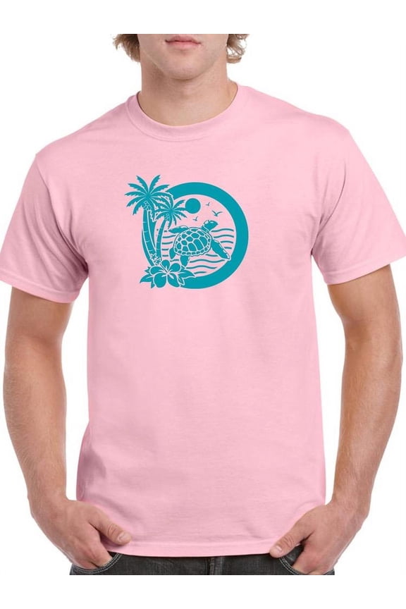 Sea Turtle Sunset Palm Art T-Shirt Men -Image by Shutterstock, Male Medium