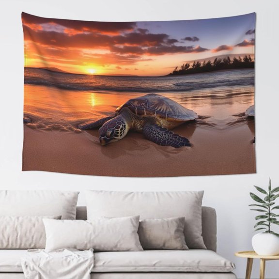Sea Turtle Sunset Wall Tapestry Boho Aesthetic Vertical Hanging Decorative Vintage Poster Flag 60 x 40 Inch for Bedroom and Living Room Decor