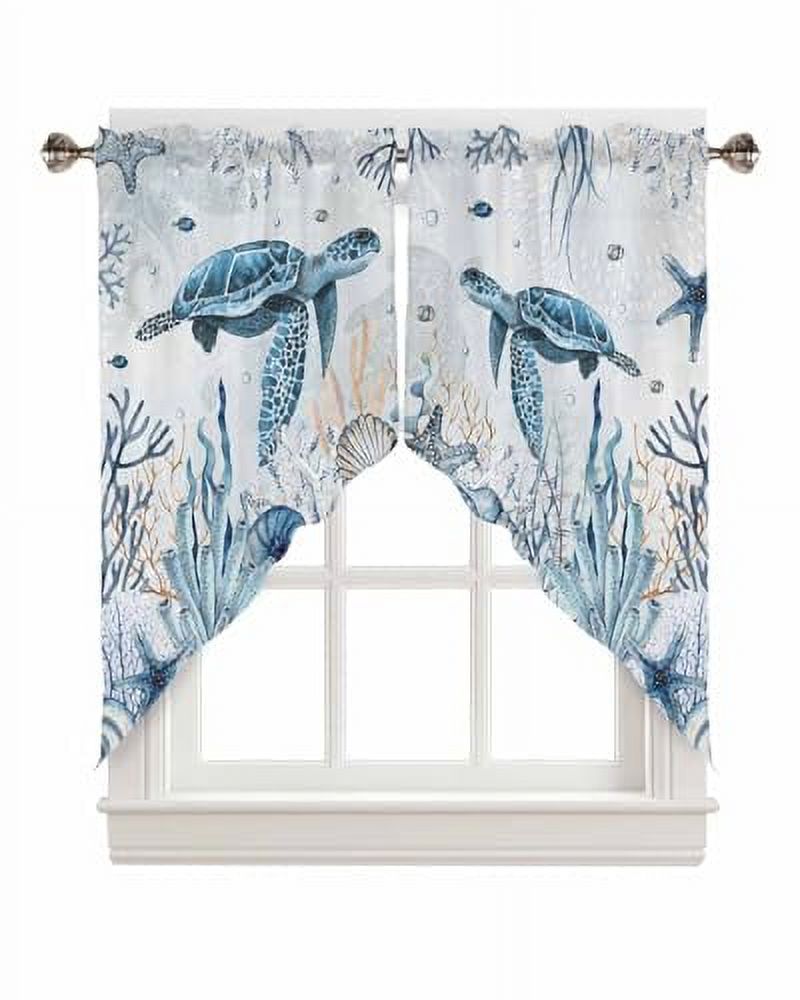 Sea Turtle Swag Valances for Windows Kitchen Window Curtains Over Sink