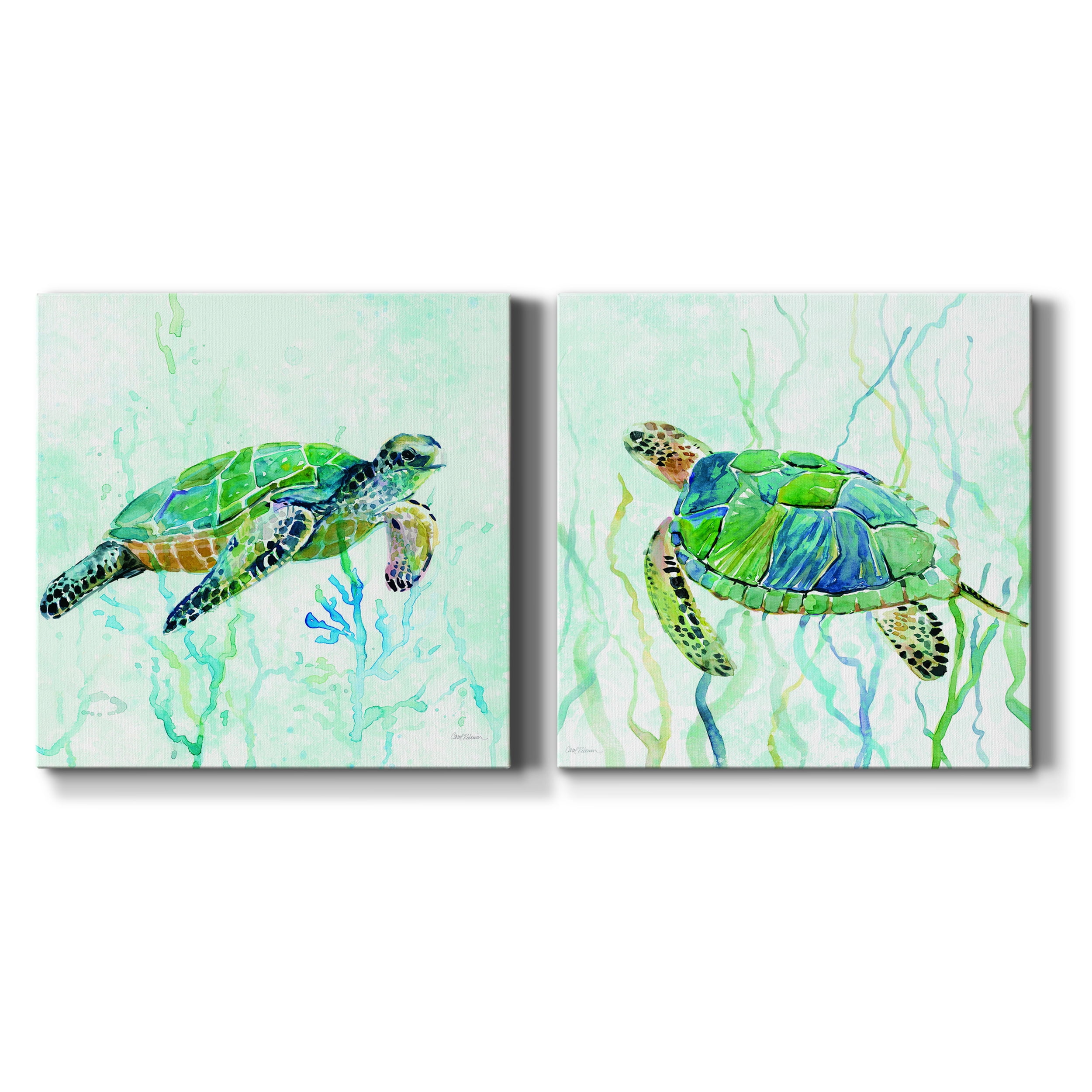 Sea Turtle Swim I - Premium Gallery Wrapped Canvas - Ready to Hang Set of 2 - 40 x 40 Each