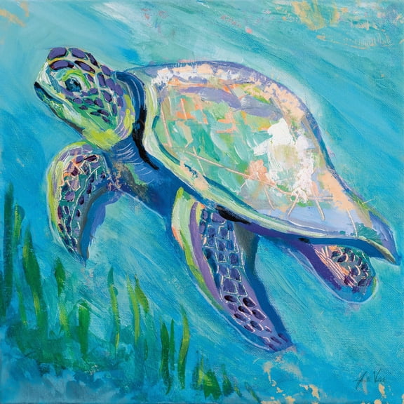 Art.com Sea Turtle Swim Light Flipped Art Print by Jeanette Vertentes, 16" x 16"