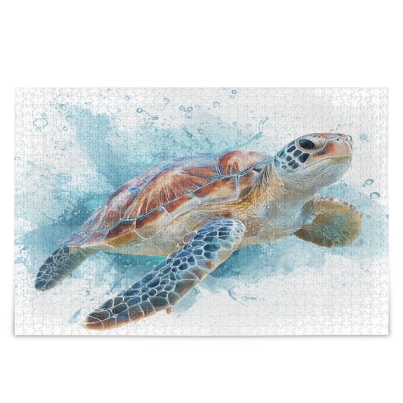 Sea Turtle Swim Watercolor Splash Style Jigsaw Puzzles 500-Piece Educational Toys Challenging Games for Adults