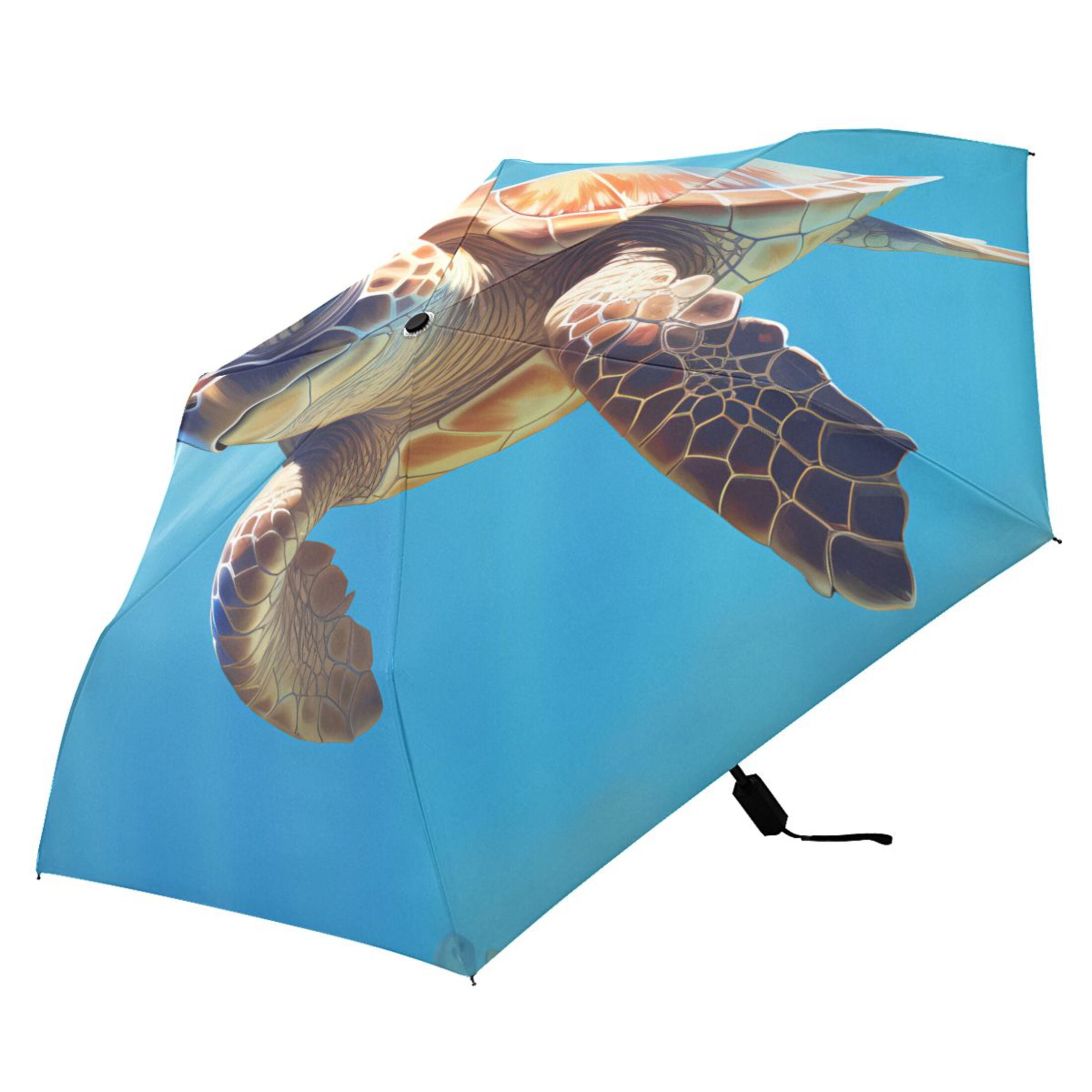 Sea Turtle Swim in Sea Compact Folding Umbrella for Rain Windproof ...