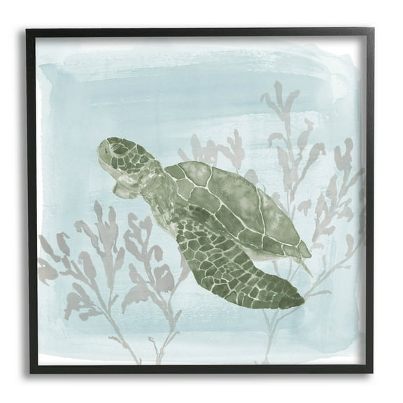 Sea Turtle Swimming Coral Scene Animals & Insects Graphic Art Black Framed Art Print Wall Art