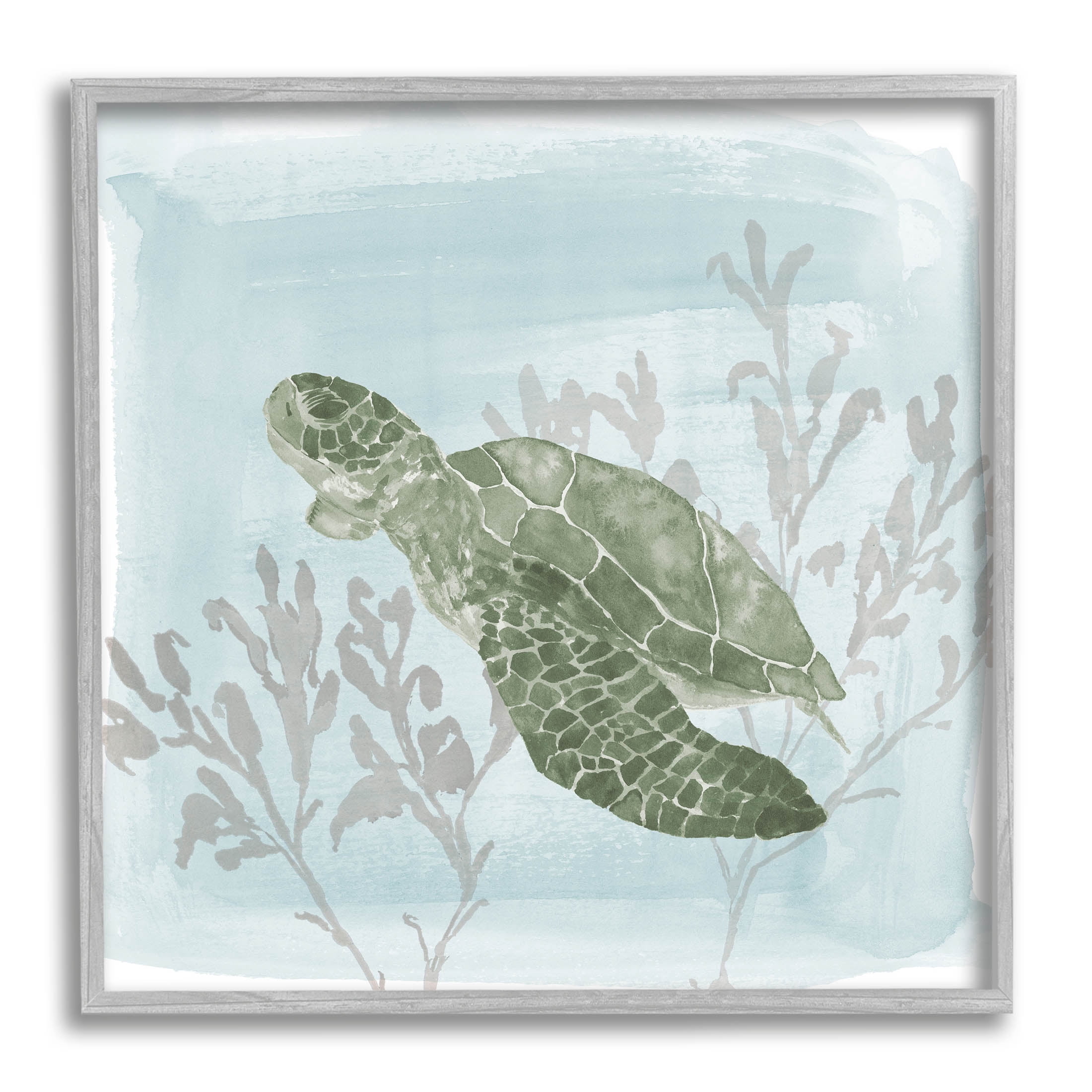 Sea Turtle Swimming Coral Scene Animals & Insects Graphic Art Gray Framed Art Print Wall Art