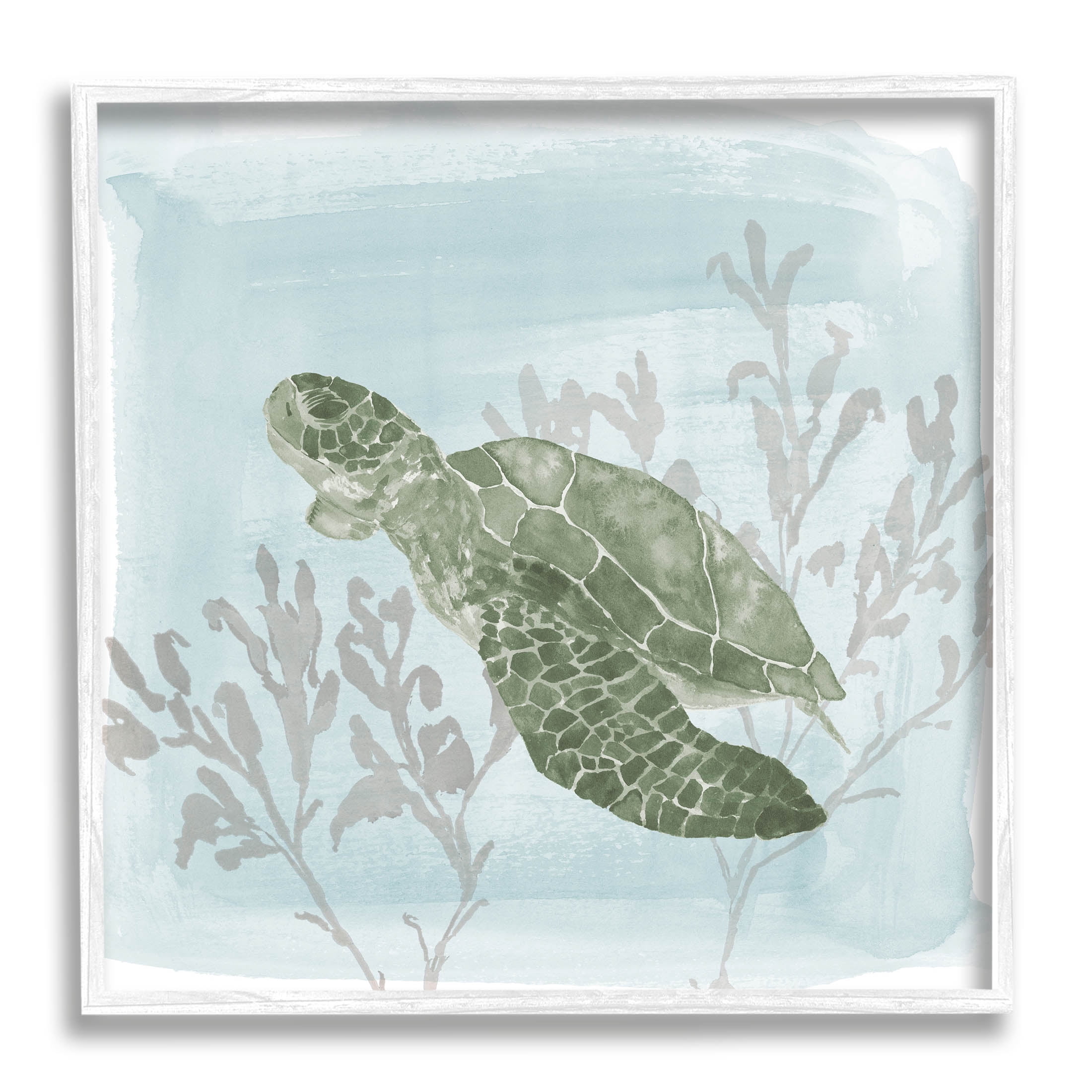 Sea Turtle Swimming Coral Scene Animals & Insects Graphic Art White Framed Art Print Wall Art