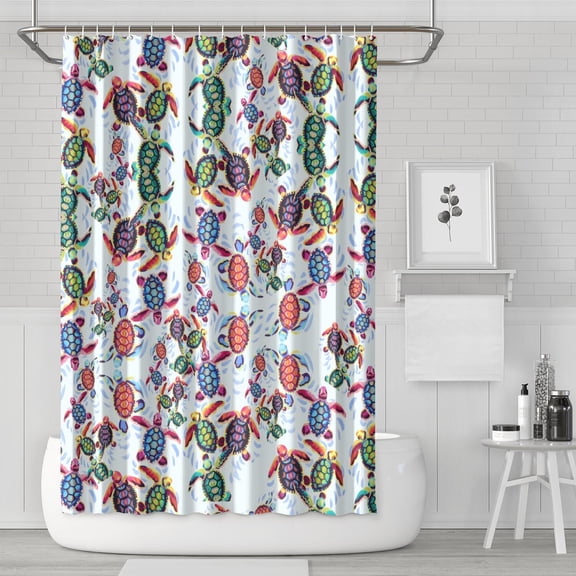 Sea Turtle Swimming in Ocean Shower Curtain 72x72 inch, Waterproof Polyester Bathroom Curtain with Hooks, Underwater Blue Theme with Coral and Seaweed Decor