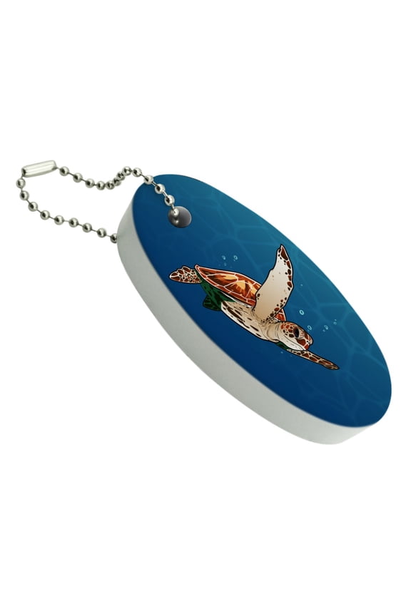 Sea Turtle Swimming in Ocean Floating Foam Keychain Fishing Boat Buoy Key Float