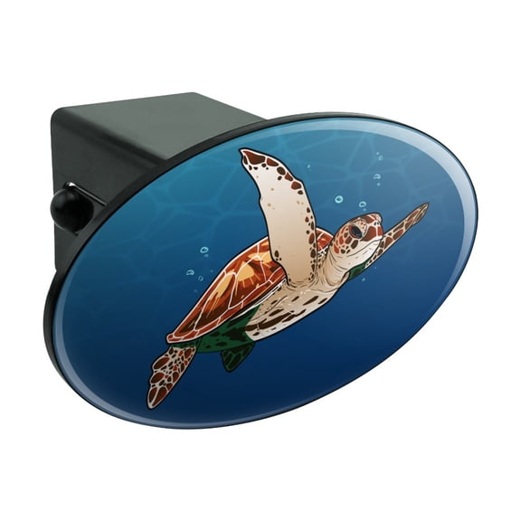 Sea Turtle Swimming in Ocean Oval Tow Trailer Hitch Cover Plug Insert