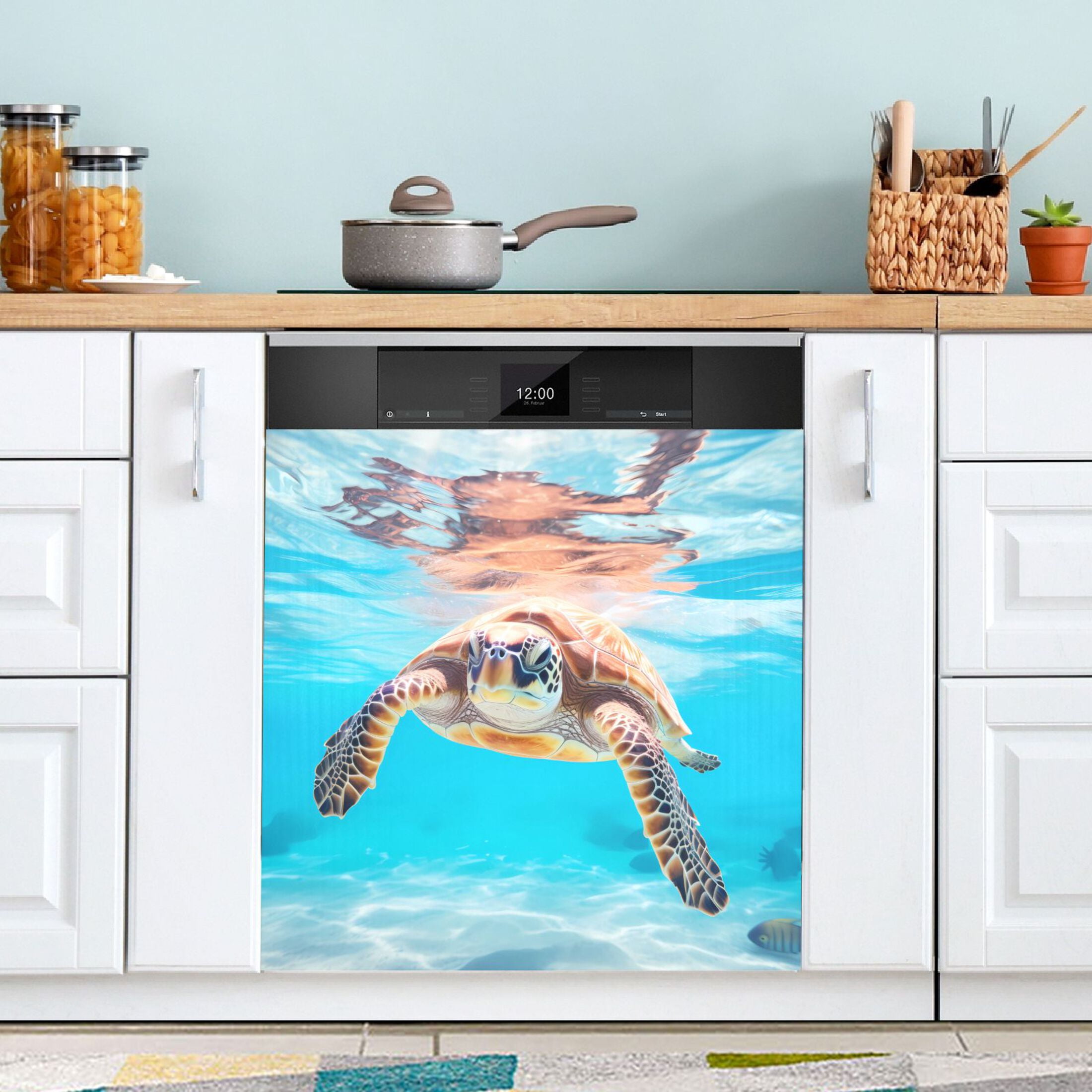 Sea Turtle Swimming in Sea Dishwasher Cover Refrigerator Dishwashers Sticker