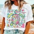 thumbnail image 1 of Sea Turtle T-Shirt, Nautical Fisherman Aesthetic Shirt, Beach Boho Floral Turtle Graphic Tee, Ocean Lover T-Shirt, 1 of 5