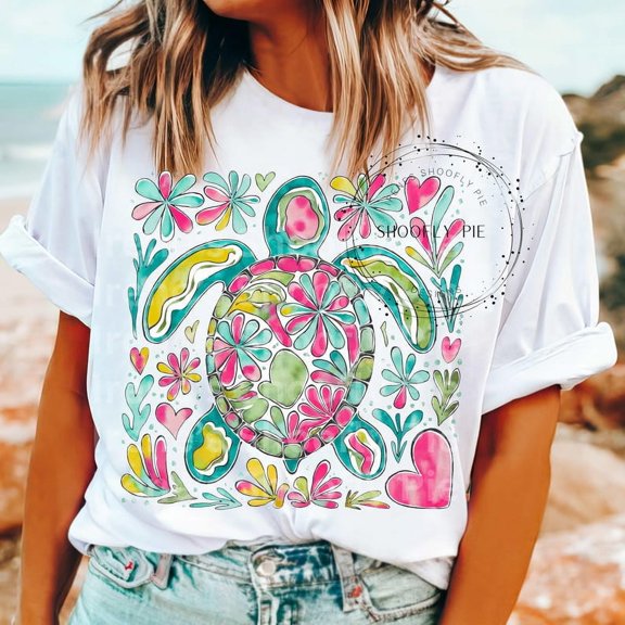 Sea Turtle T-Shirt, Nautical Fisherman Aesthetic Shirt, Beach Boho Floral Turtle Graphic Tee, Ocean Lover T-Shirt