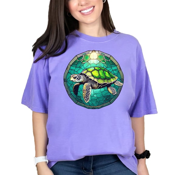 Sea Turtle T-Shirt, Ocean Life Graphic Tee, Unique Turtle Art Shirt, Nature Lover Gift, Marine Animal Illustration Tshirt, Violet Comfort Colors T-Shirt, Medium