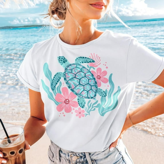 Sea Turtle T-shirt, Floral Turtle Shirt, Ocean Animal Shirt, Summer Turtle Shirt, Cute Beach Shirt, Watercolor Turtle Shirt, Marine Life Shirt TH060631