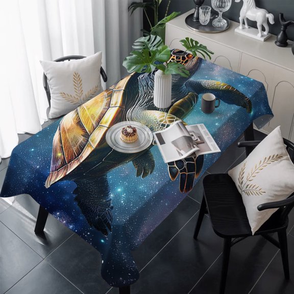 Sea Turtle Table Cloth Waterproof Tablecloths, Coastal Blue Ombre Star Sky Tablecloth Dining Table Cover for Kitchen Party Tabletop Outdoor, Rectangle Tablecloth 54x108 Inch