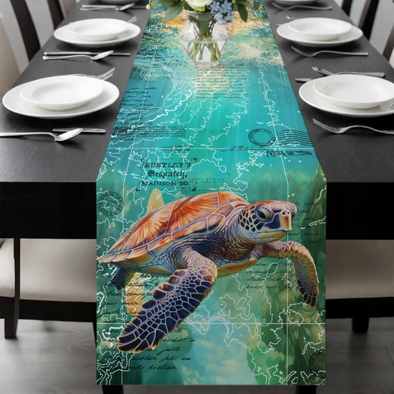 Sea Turtle Table Runner 72 Inches Long, Coastal Nautical Ocean Summer Beach Kitchen Coffee Dining Table Decoration for Home Party Birthday Wedding Home Decor 13x72 Inches
