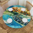 thumbnail image 1 of Sea Turtle Tablecloths,Lighthouse Boat Flag Table Accessories,Starfish Shell Table Cloth Kids Girls Boys Kitchen Decor,Blue Wooden Stripes Table Cover,Round, 1 of 8