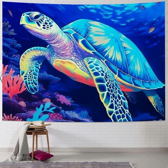 Sea Turtle Tapestry, Ocean Tapestries Undersea Poster for Kids Wall Tapestry Teens Bedroom Toddler Room Decor 40x30inch