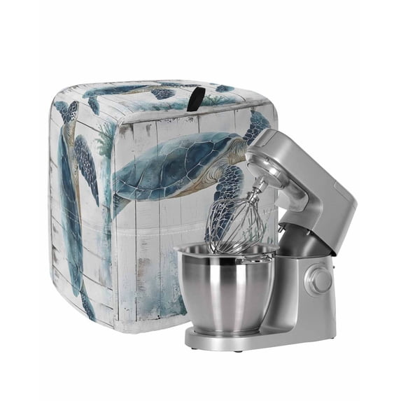 Sea Turtle Teal Blue Stand Mixer Dust Cover with Storage Pocket & Handles, Summer Coastal Ocean Wood Grain Fits All Tilt Head & Bowl Lift Kitchen Appliance Cover Organizer Bag Accessories, 6-8 Quart