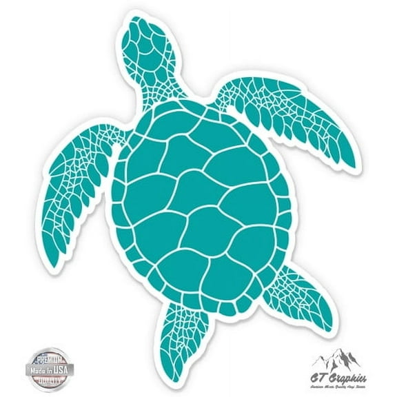 Sea Turtle Teal Cute - 8" Vinyl Sticker - For Car Laptop I-Pad - Waterproof Decal