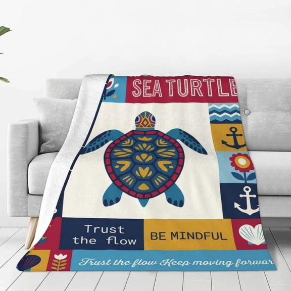 Sea Turtle Throw Blanket, Cozy Flannel Blanket featuring Inspirational Design, Soft Coastal Decor Blanket for Sofa 50x40
