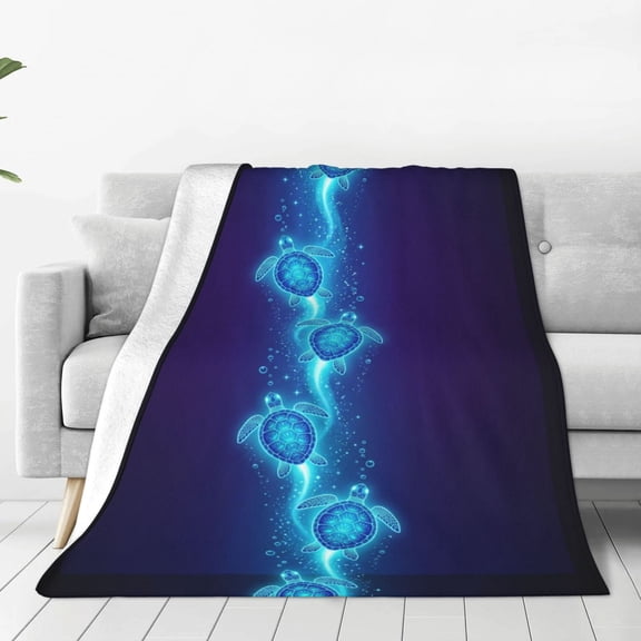 Sea Turtle Throw Blanket, Cute Coastal Beach Turtle Design, Plush Flannel Blanket Gift 50x40