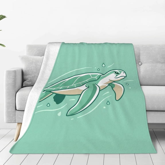 Sea Turtle Throw Blanket, Cute Coastal Beach Turtle Design, Plush Flannel Blanket Gift 50x40