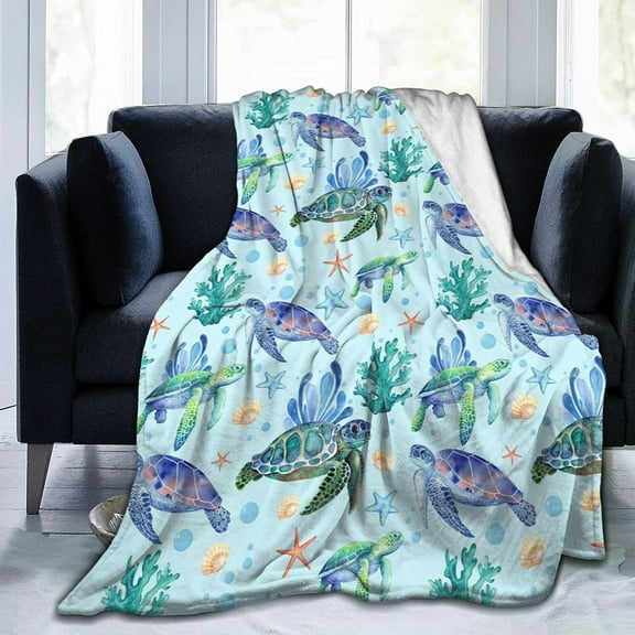 Sea Turtle Throw Blanket Flannel Fleece Bed Blanket Cozy Air Conditioning Blanket Plush Blanket for Bedroom Living Sofa Car 50"x40"