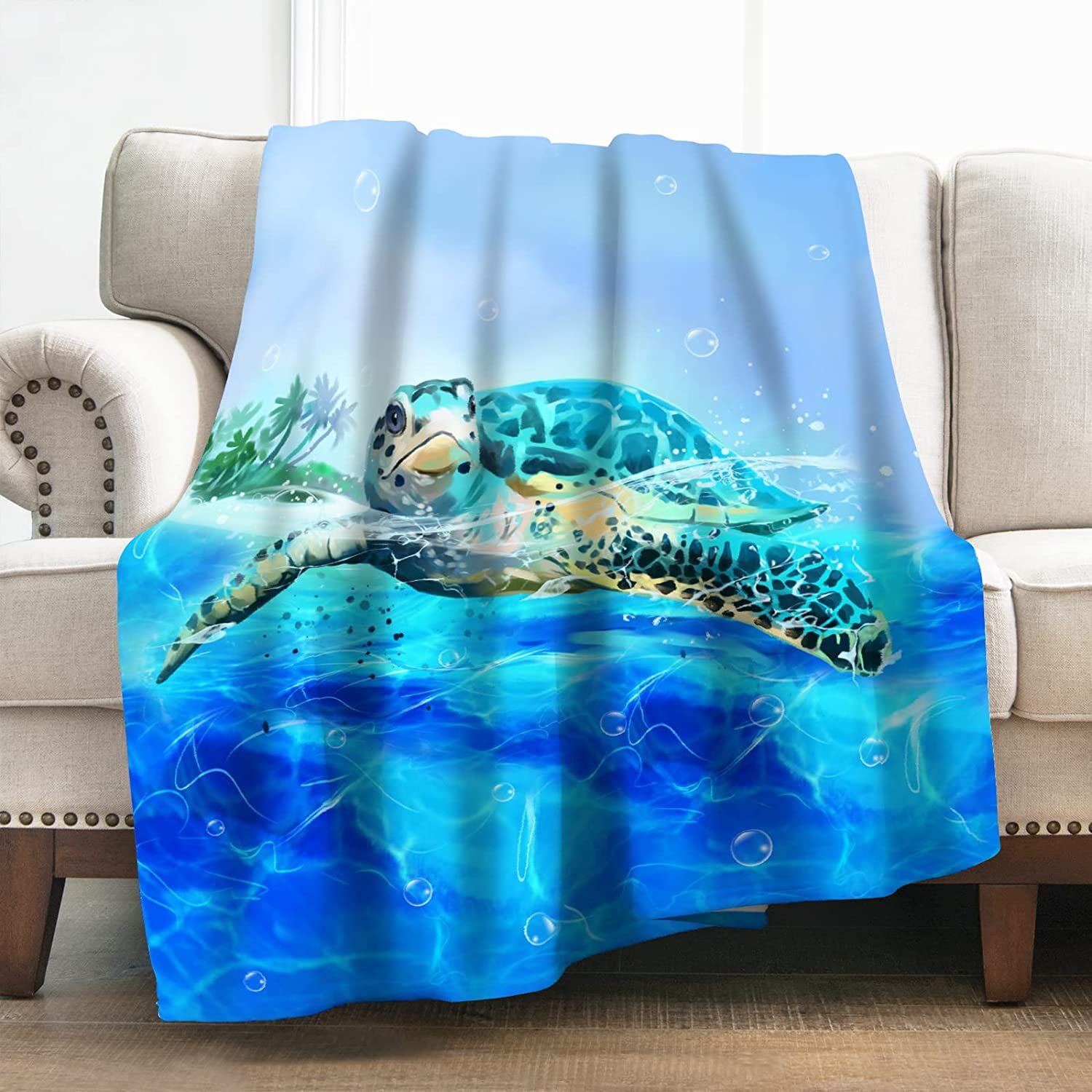 Sea Turtle Throw Blanket Gifts for Women Girls, Ocean Animal Decor for