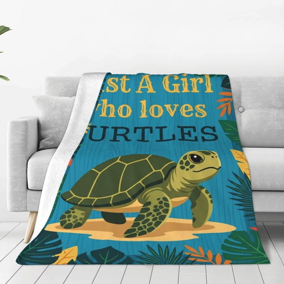Sea Turtle Throw Blanket, Soft Flannel Blanket with Cute Blue Design, Cozy All Season Couch Sofa Throw 50x40