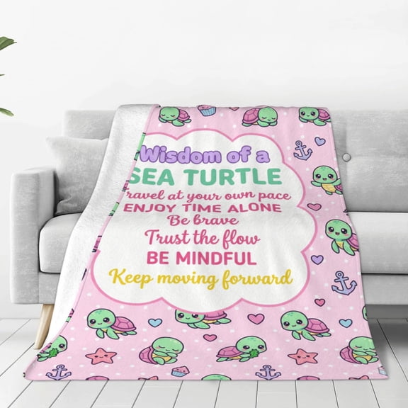 Sea Turtle Throw Blanket | Soft Flannel Blanket with Healing Turtle Pattern – Cozy All Season Couch Blanket 50x40